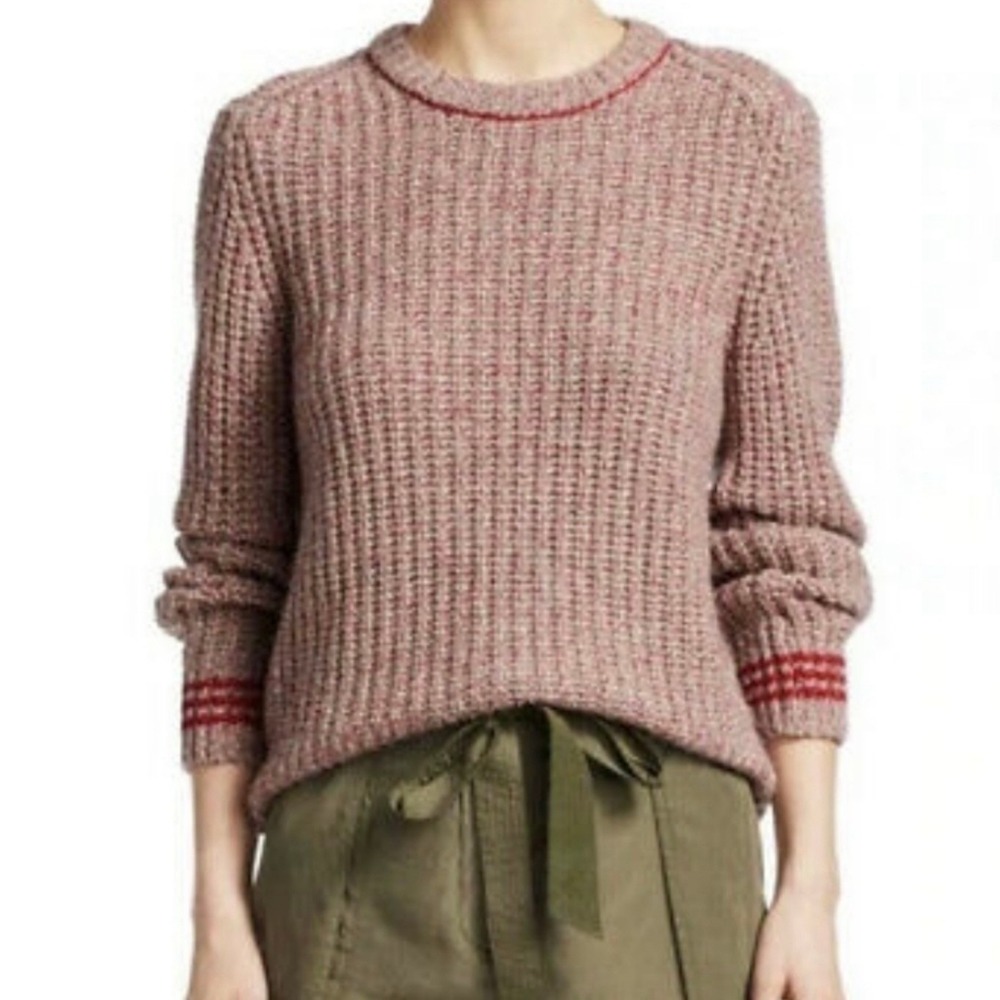 Rag & Bone Cheryl Crew Sweater Womens XS Grey Red Knit Long Sleeve Ribbed Wool